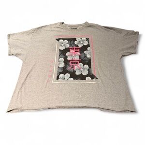 Popular Poison Tokyo Floral Graphic T-Shirt Gray 3XL Oversized‎ Streetwear